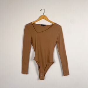 7 For All Mankind Asymmetrical Ribbed Bodysuit Tan Medium